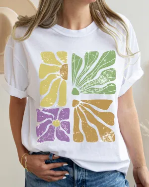 Abstract Sunflowers Comfort Colors T-Shirt, Women's Distressed-Look Design