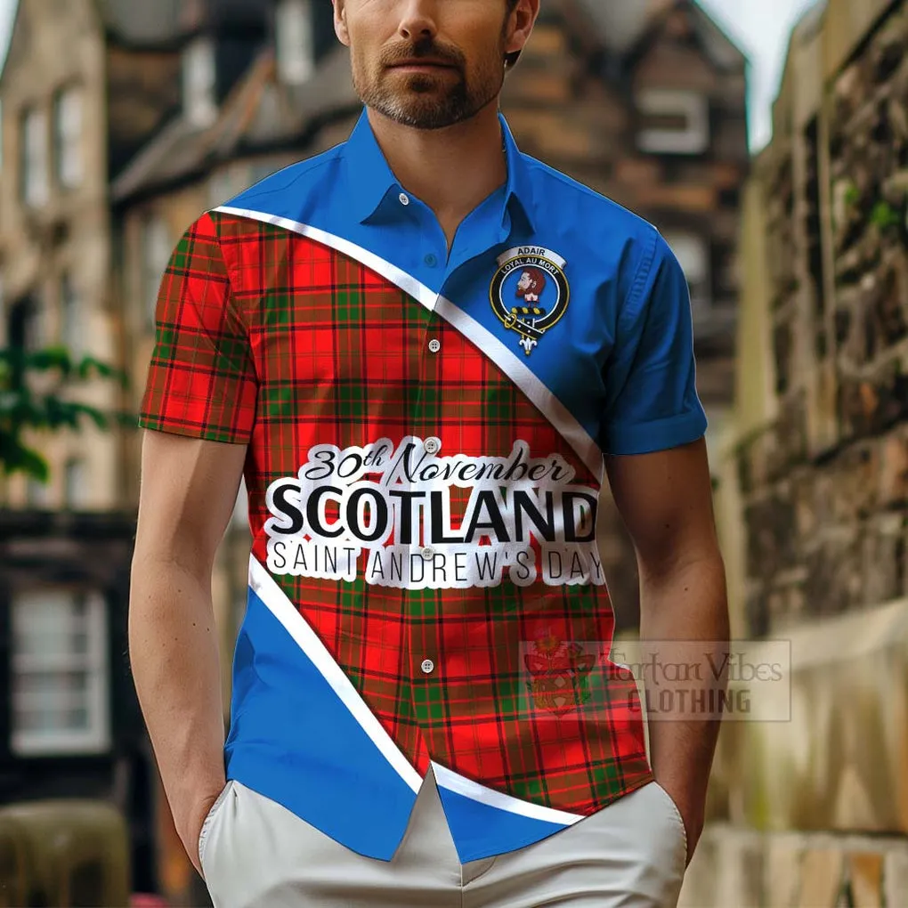 Adair Family Crest Tartan Short Sleeve Button Shirt Celebrate Saint Andrew's Day in Style