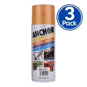 ANCHOR Lacquer Spray Paint Sparkling Gold 300g Aerosol Quick Drying x 3 Pack