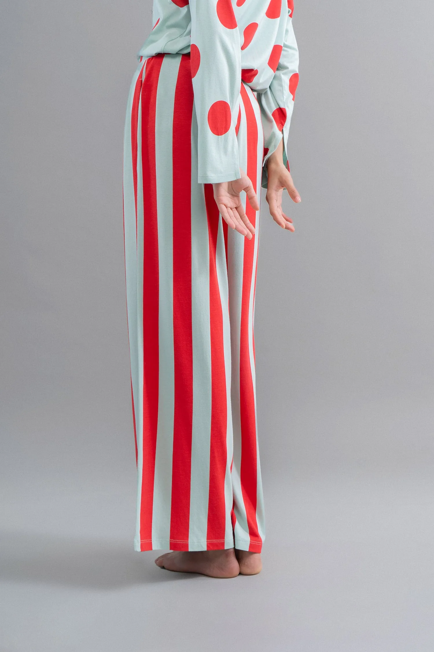 Aqua Red Stripe Supima Flared Pajamas