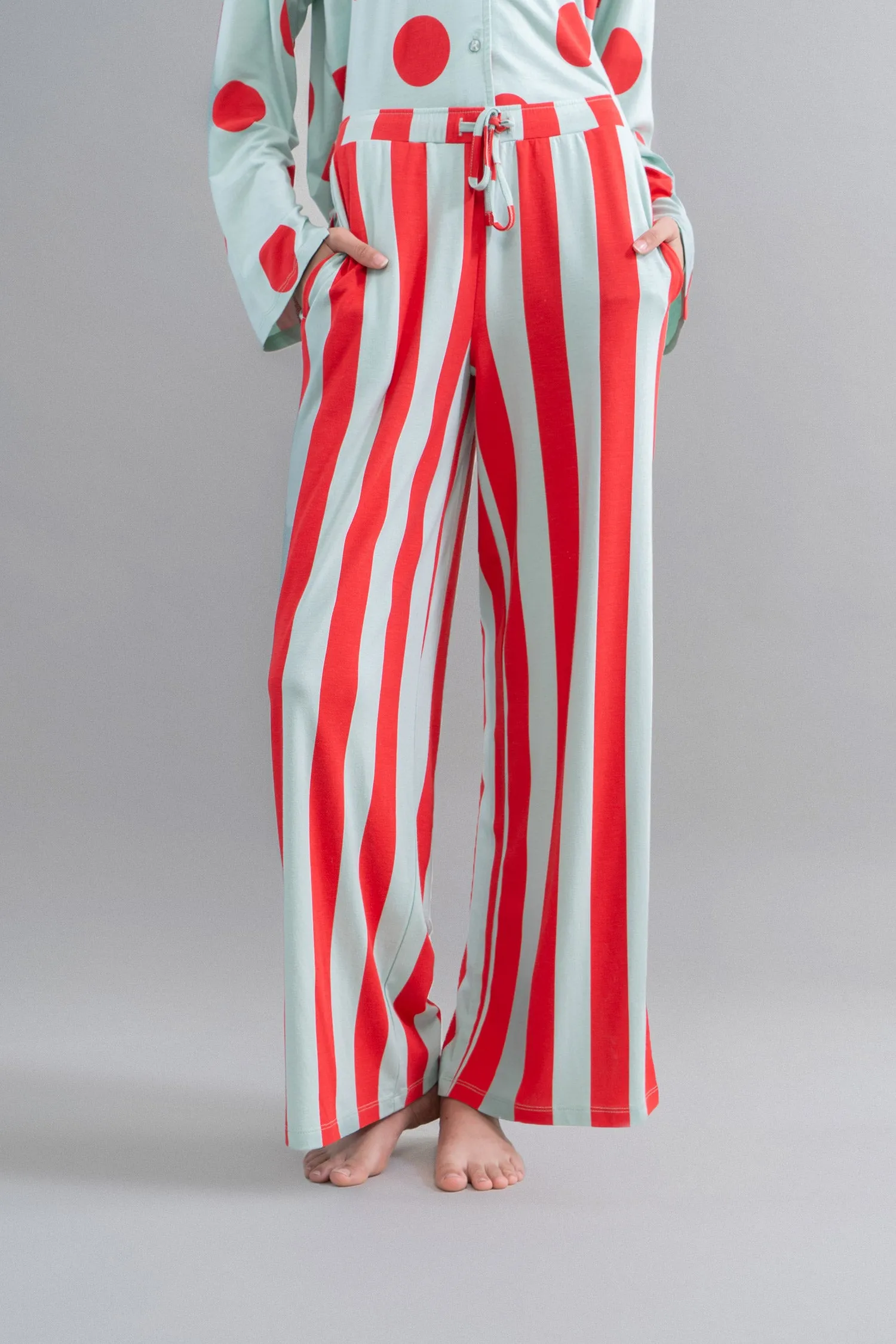 Aqua Red Stripe Supima Flared Pajamas