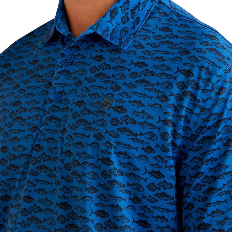 Ariat Clothing Men's All Over Print Polo Cendre Blue Shirt