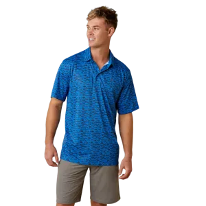 Ariat Clothing Men's All Over Print Polo Cendre Blue Shirt