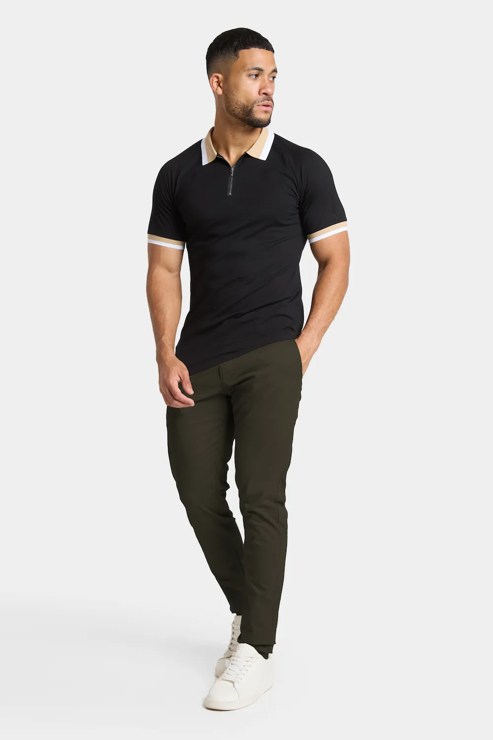 Athletic Fit Cotton Stretch Chino Pants in Dark Khaki