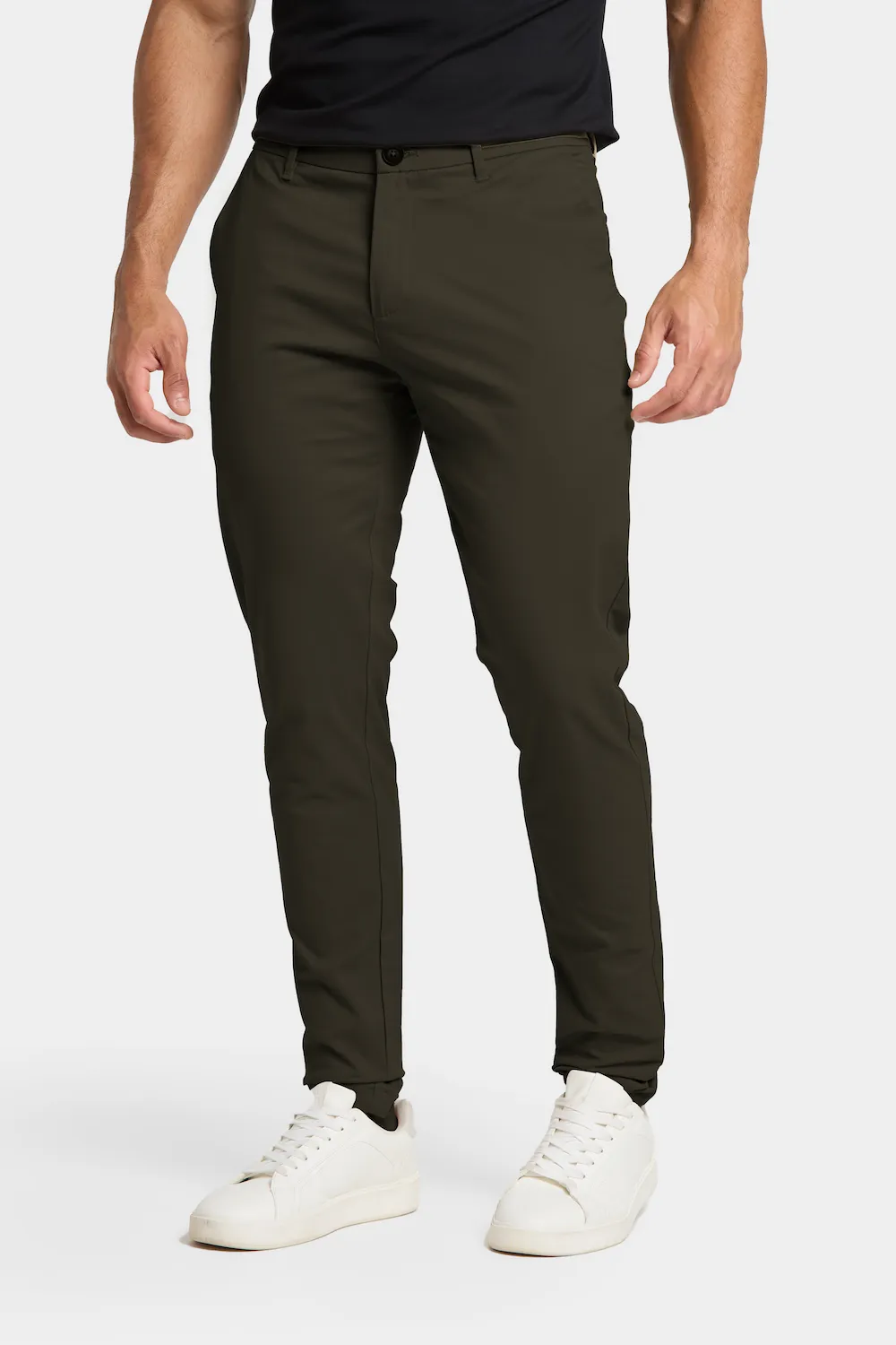 Athletic Fit Cotton Stretch Chino Pants in Dark Khaki