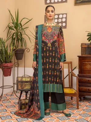 Black & Green Winter Dhanak Embroidered 3-Piece Suit