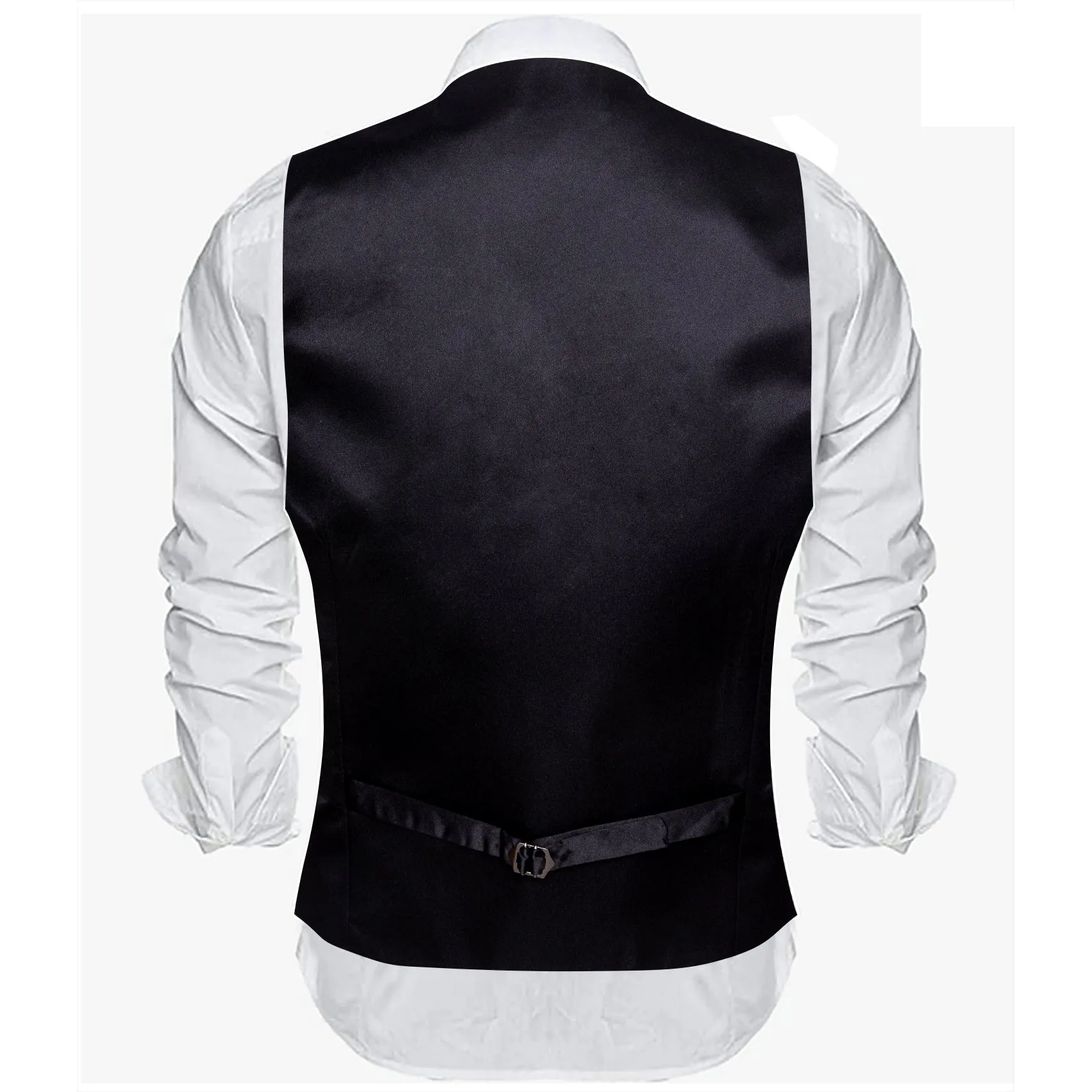 Black Solid Silk Men's V-Neck Business Vest