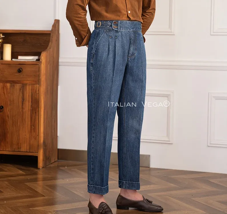 Blue Denim Signature Buttoned Trouser by Italian Vega®