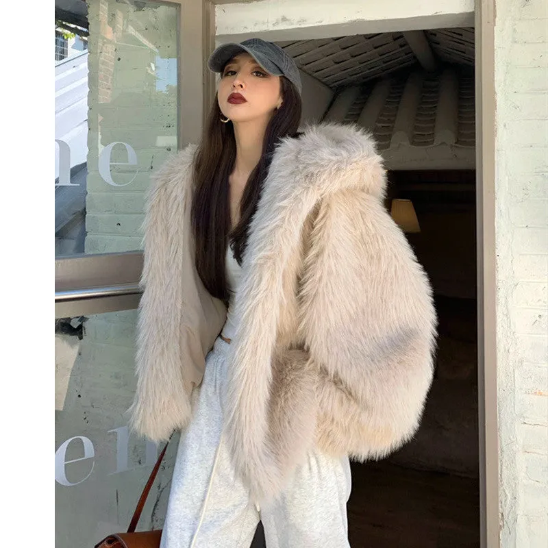 Casual Hooded Warm Faux Fur Jacket