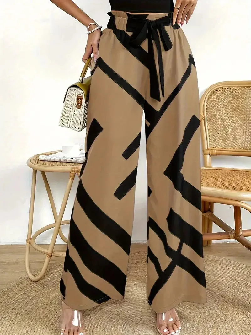 Casual Striped Wide Leg Pants