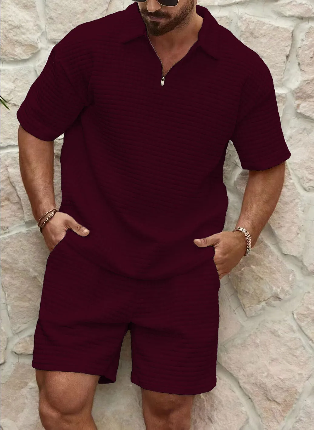 COMFORTABLE WAFFLE SOLID COLOR POLO SPORT SET