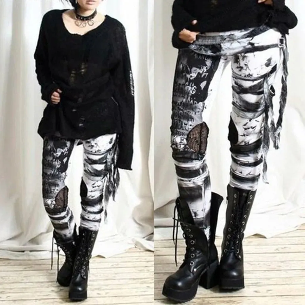 Cool Gothic Gathered High Rocker Waist Halloween Pants