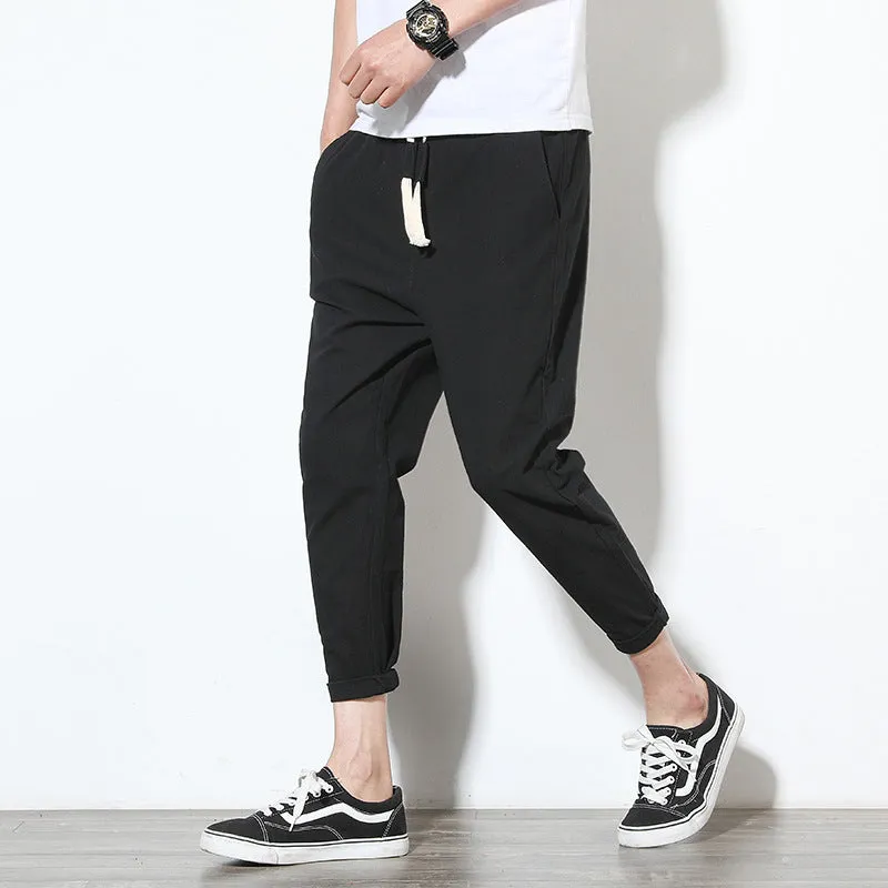 Cotton linen black men's harem pants