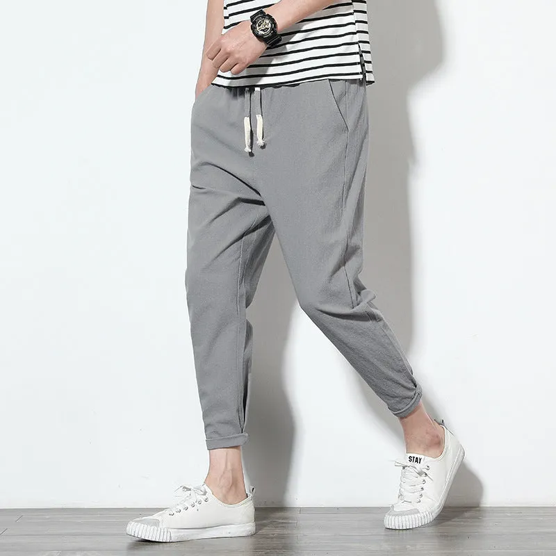 Cotton linen black men's harem pants