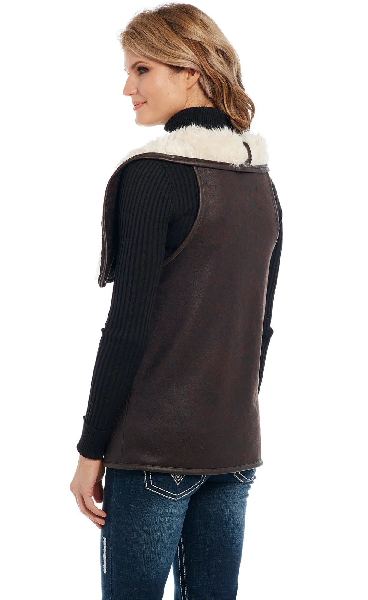 Cripple Creek Womens Pinecone Polyester Faux Shearling Wrap Vest