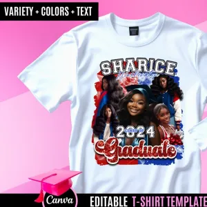 Custom Photo&Name Red and Blue Print Graduation T-Shirt Class of 2024 Graduation Gift