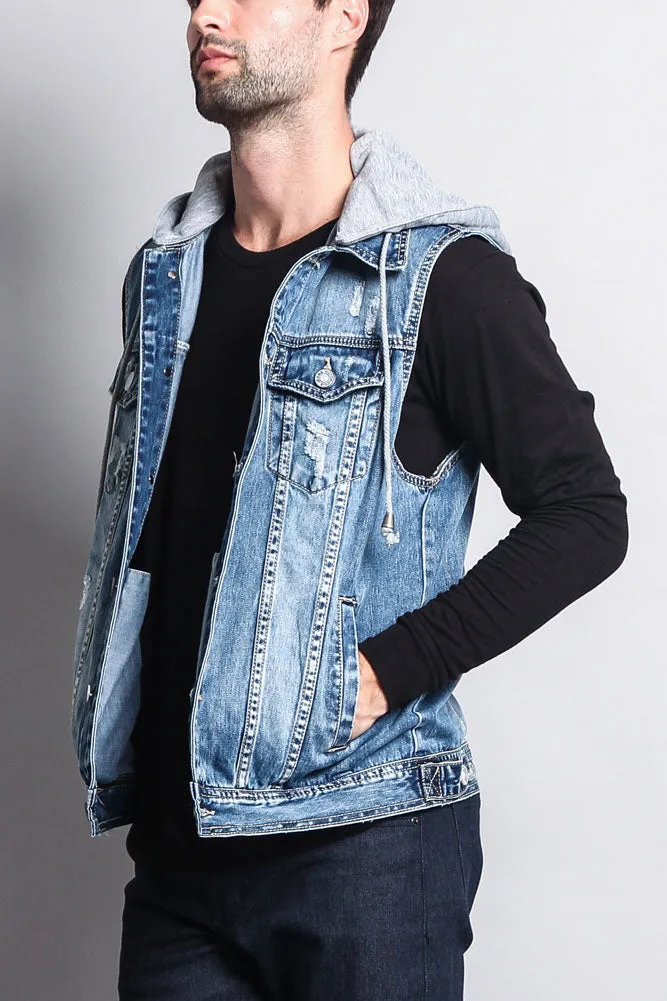 Detachable Hood Denim Vest