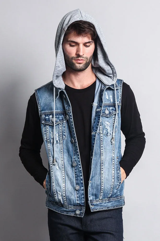 Detachable Hood Denim Vest