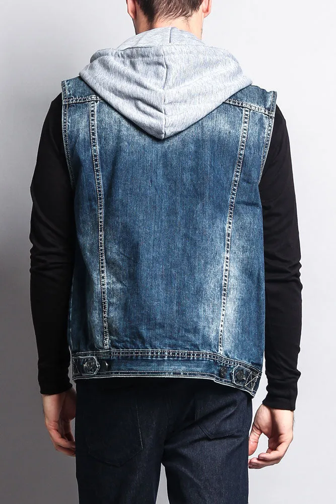 Detachable Hood Denim Vest