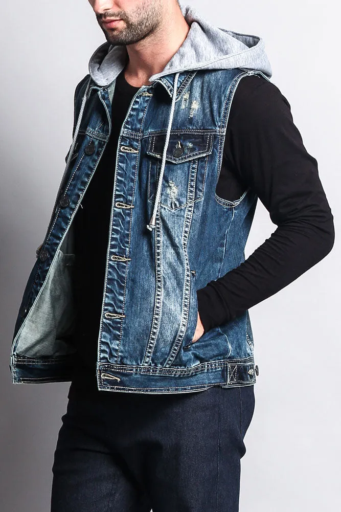 Detachable Hood Denim Vest