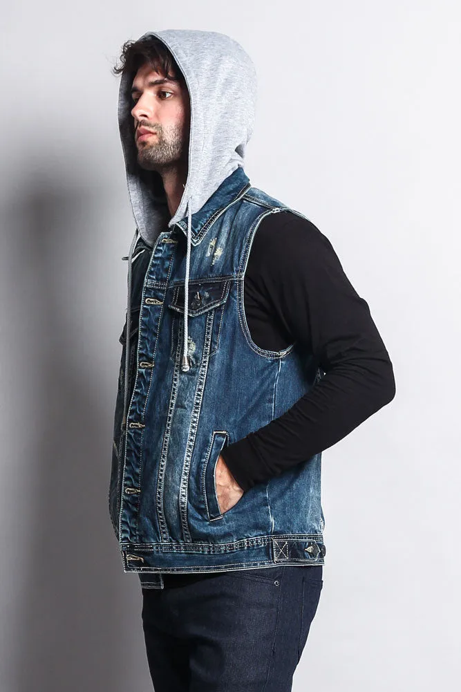 Detachable Hood Denim Vest