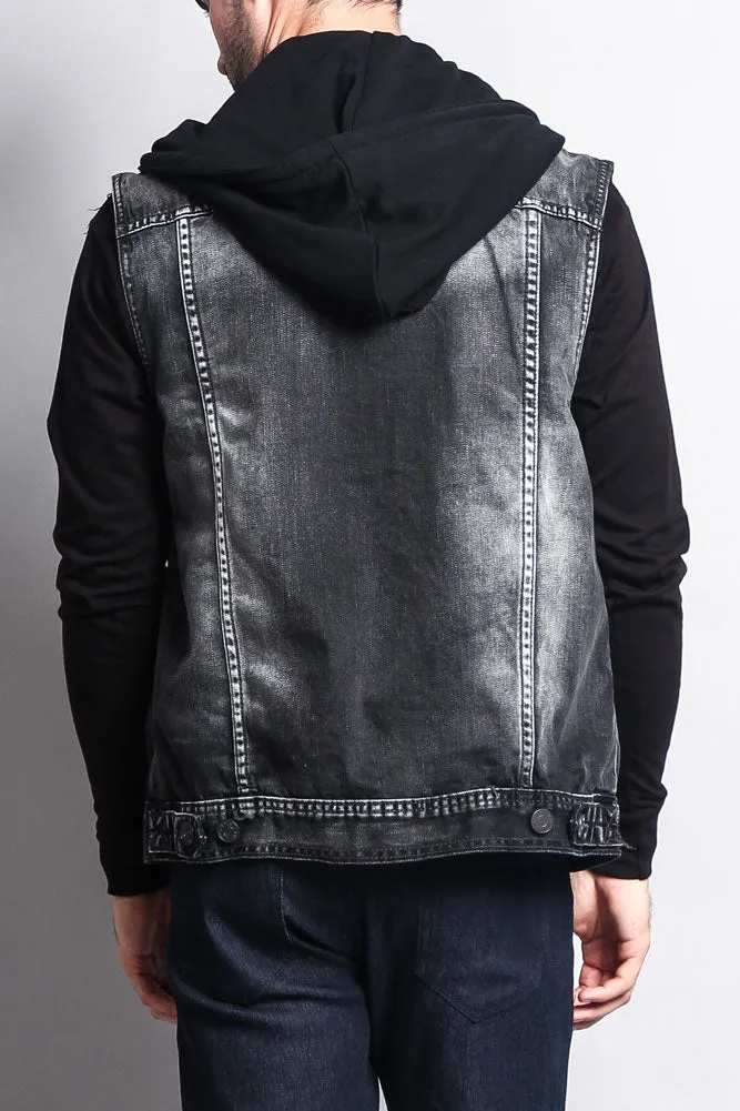 Detachable Hood Denim Vest