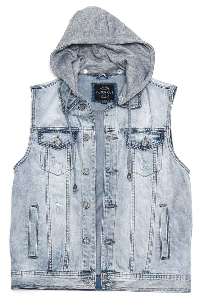 Detachable Hood Denim Vest