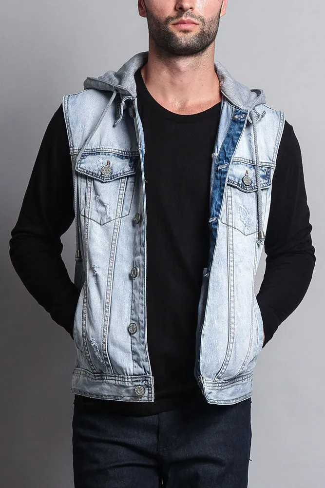 Detachable Hood Denim Vest