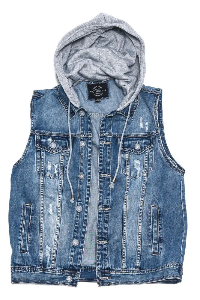 Detachable Hood Denim Vest