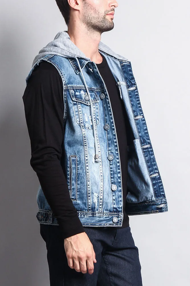 Detachable Hood Denim Vest