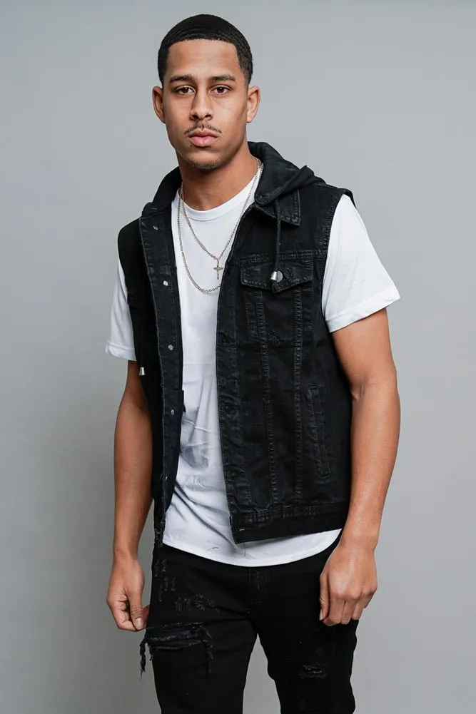 Detachable Hood Denim Vest