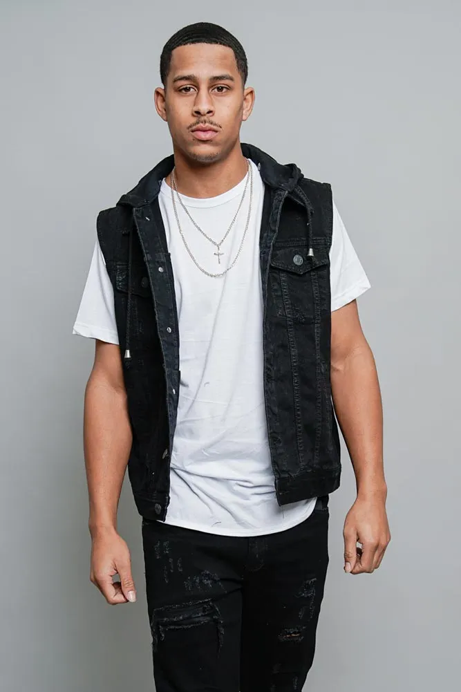 Detachable Hood Denim Vest