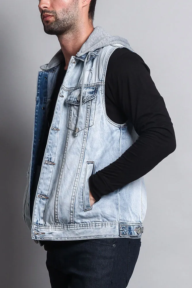 Detachable Hood Denim Vest