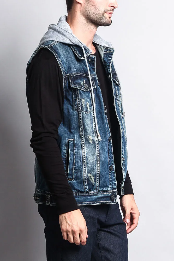 Detachable Hood Denim Vest