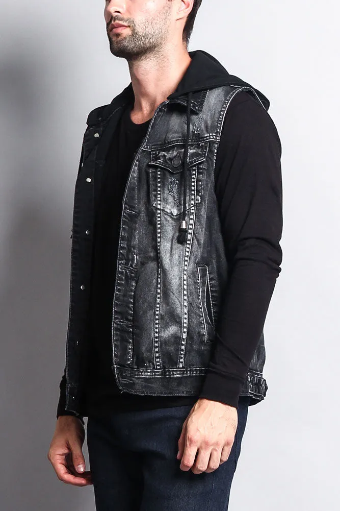 Detachable Hood Denim Vest