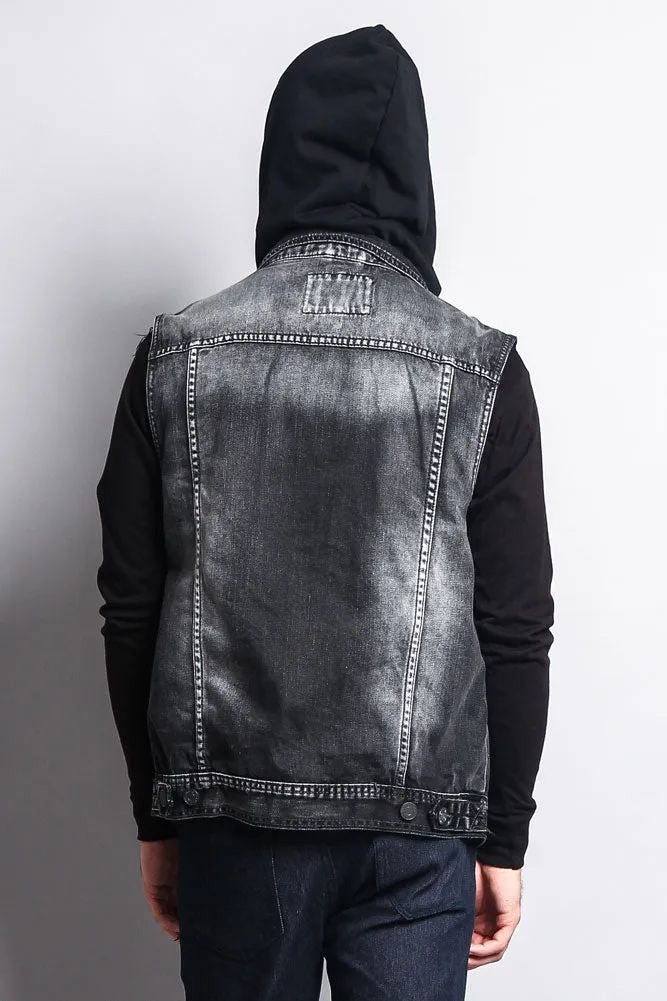 Detachable Hood Denim Vest