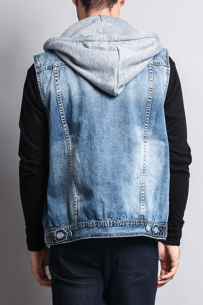 Detachable Hood Denim Vest