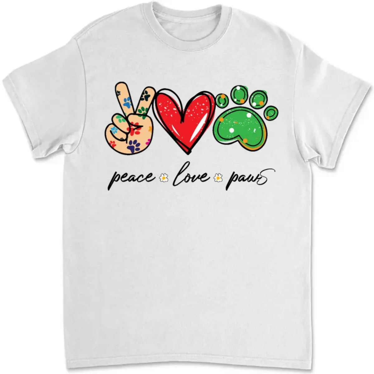 Dogs - Peace Love & Paws - Personalized White Unisex T-Shirt