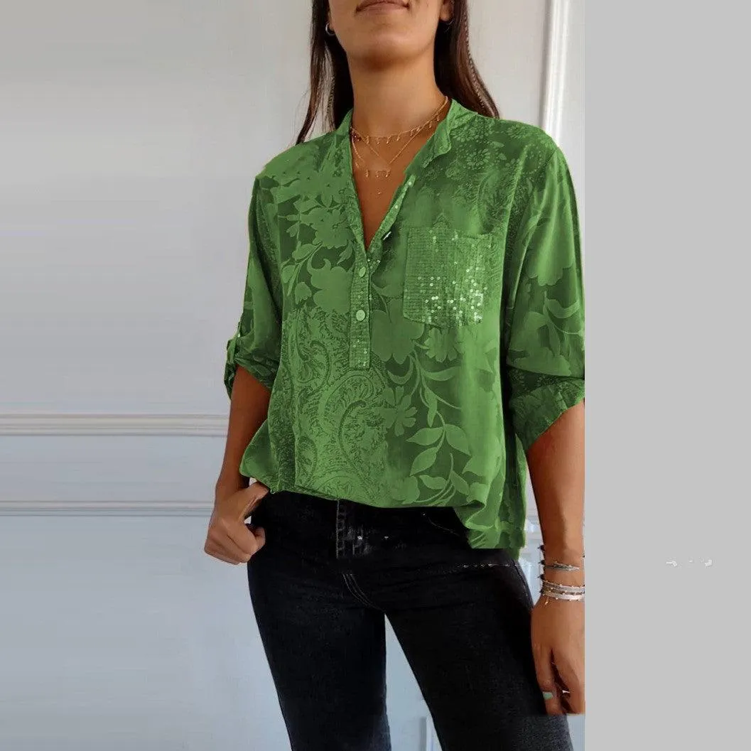 European And American Women's Clothing Fashion Elegant Printed Shirt Top