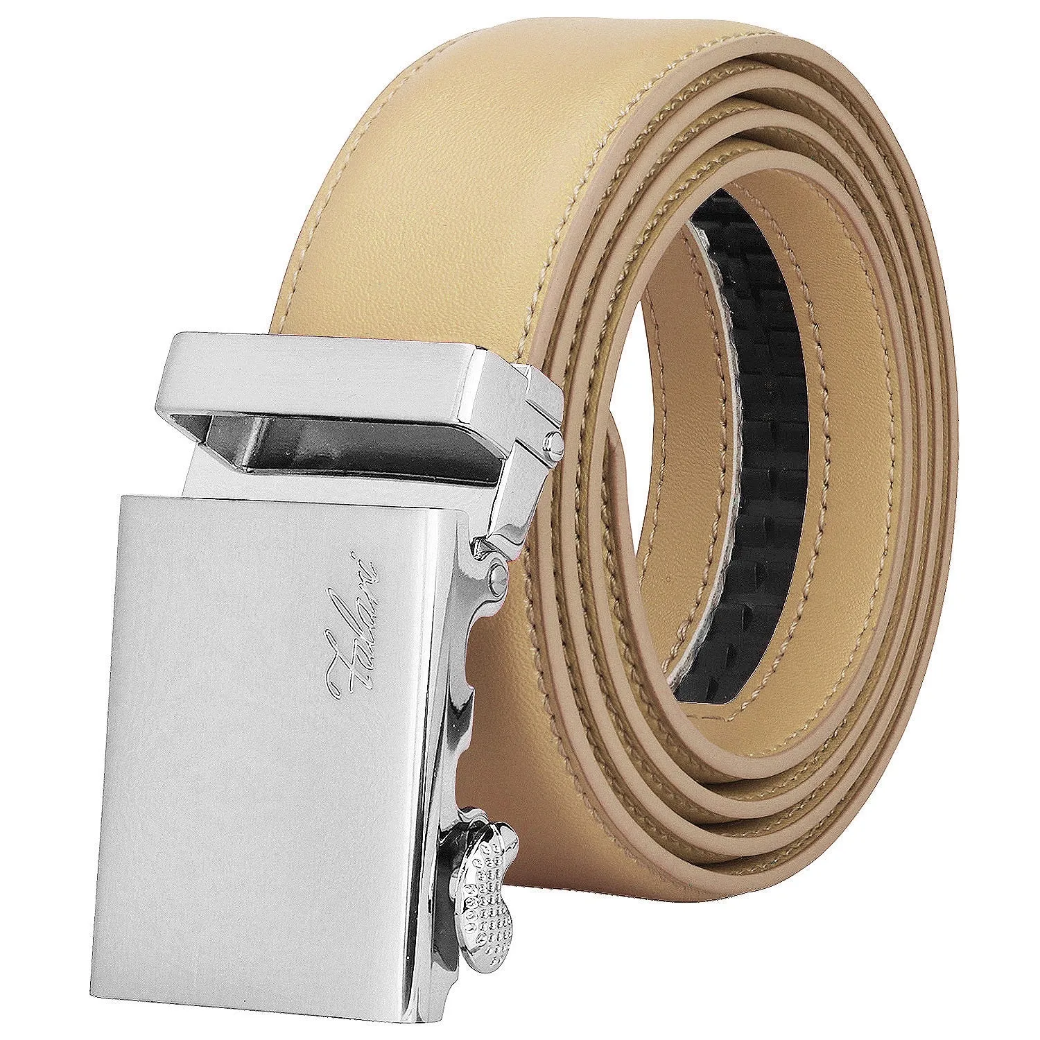 Falari Men Unisex Genuine Leather Ratchet Dress Belt Automatic Sliding Buckle