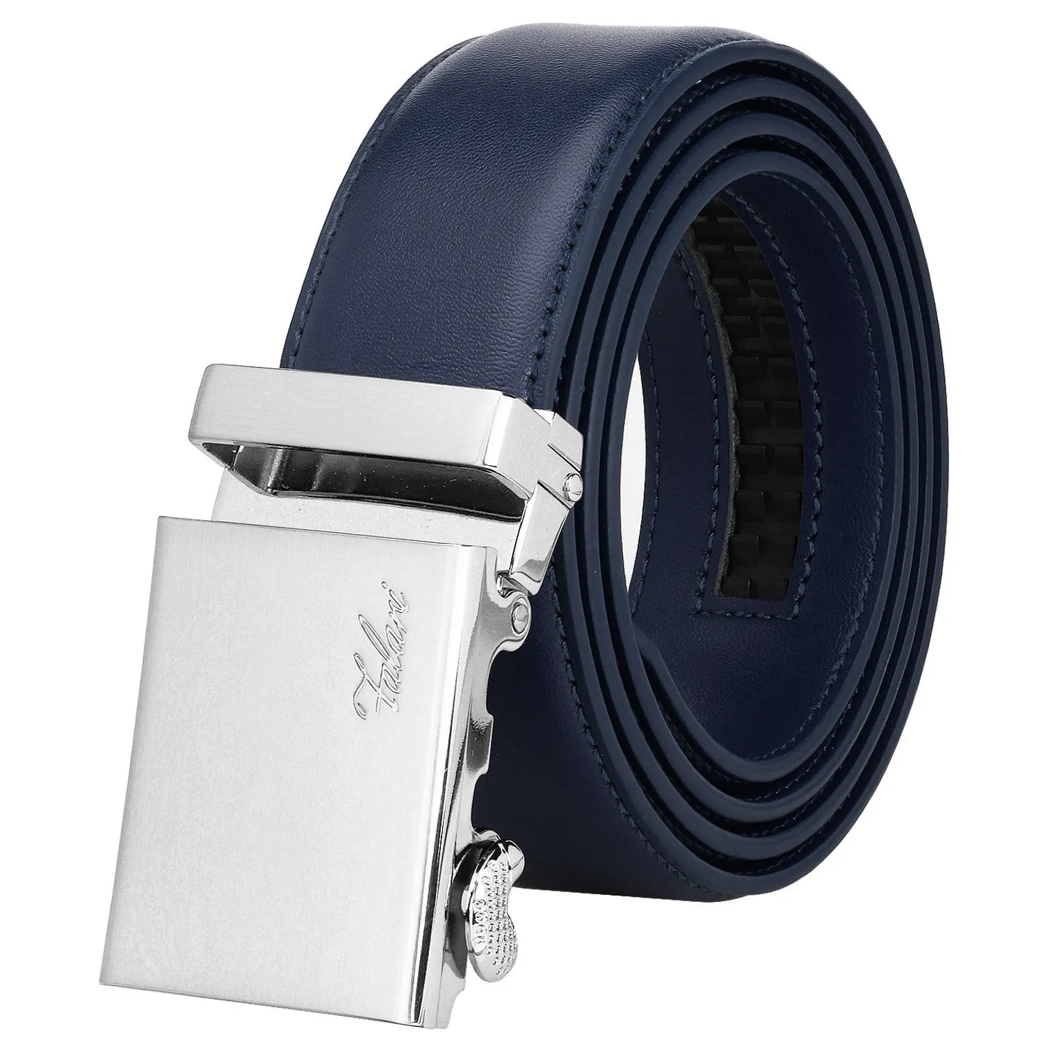 Falari Men Unisex Genuine Leather Ratchet Dress Belt Automatic Sliding Buckle