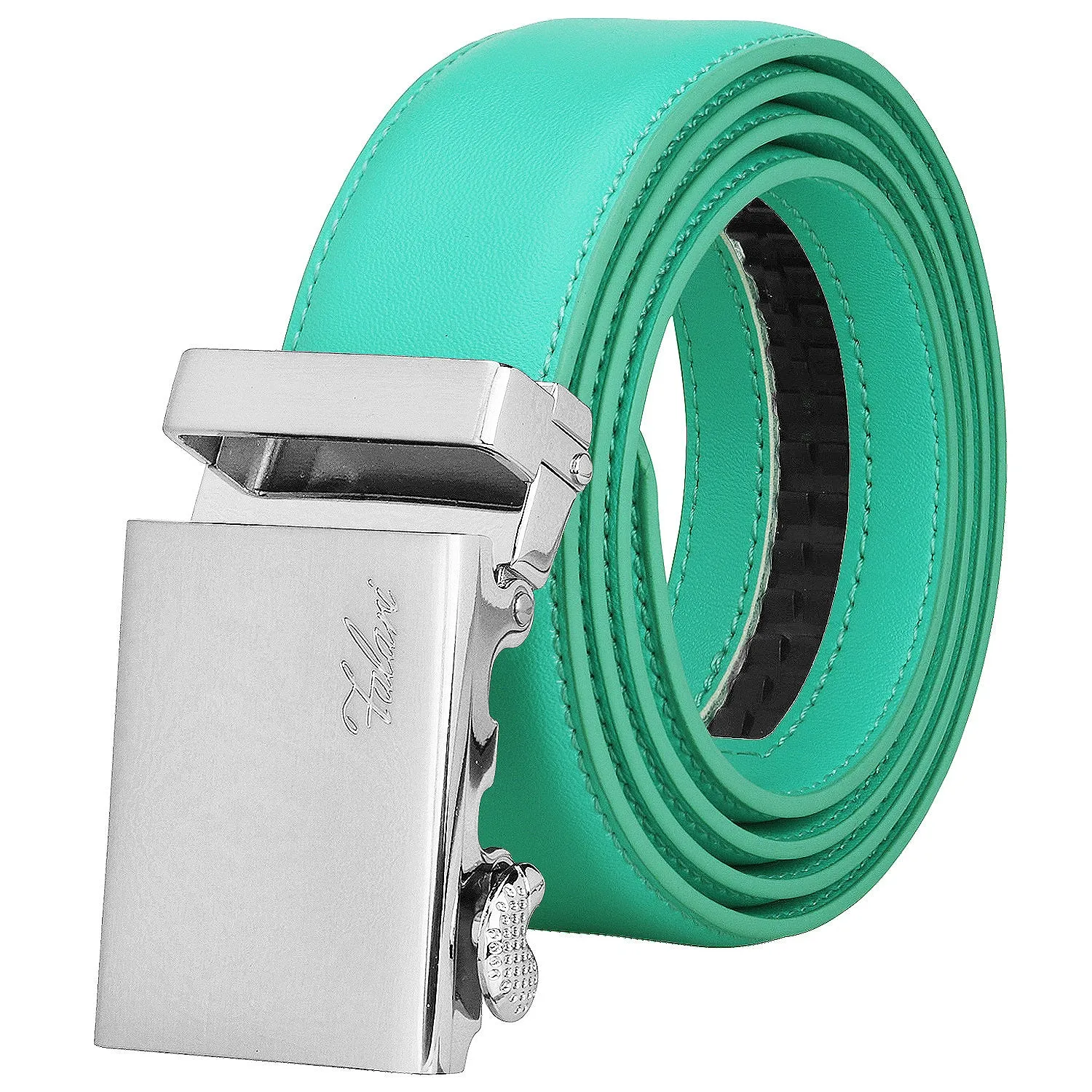 Falari Men Unisex Genuine Leather Ratchet Dress Belt Automatic Sliding Buckle