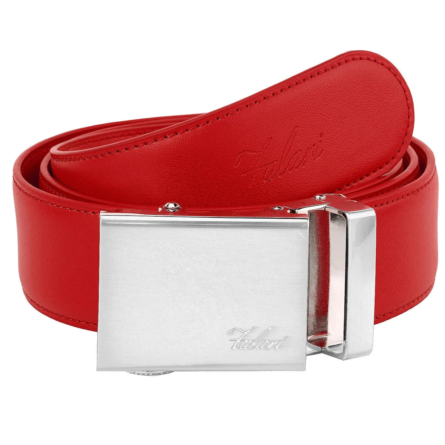 Falari Men Unisex Genuine Leather Ratchet Dress Belt Automatic Sliding Buckle