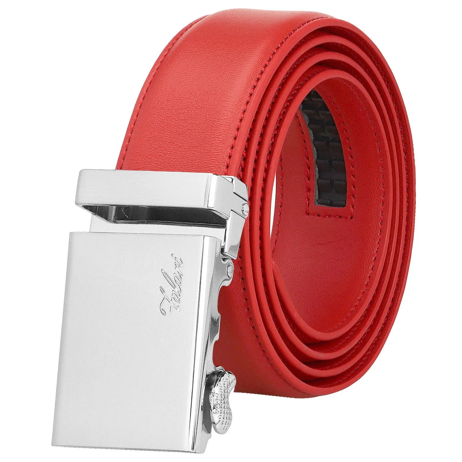 Falari Men Unisex Genuine Leather Ratchet Dress Belt Automatic Sliding Buckle