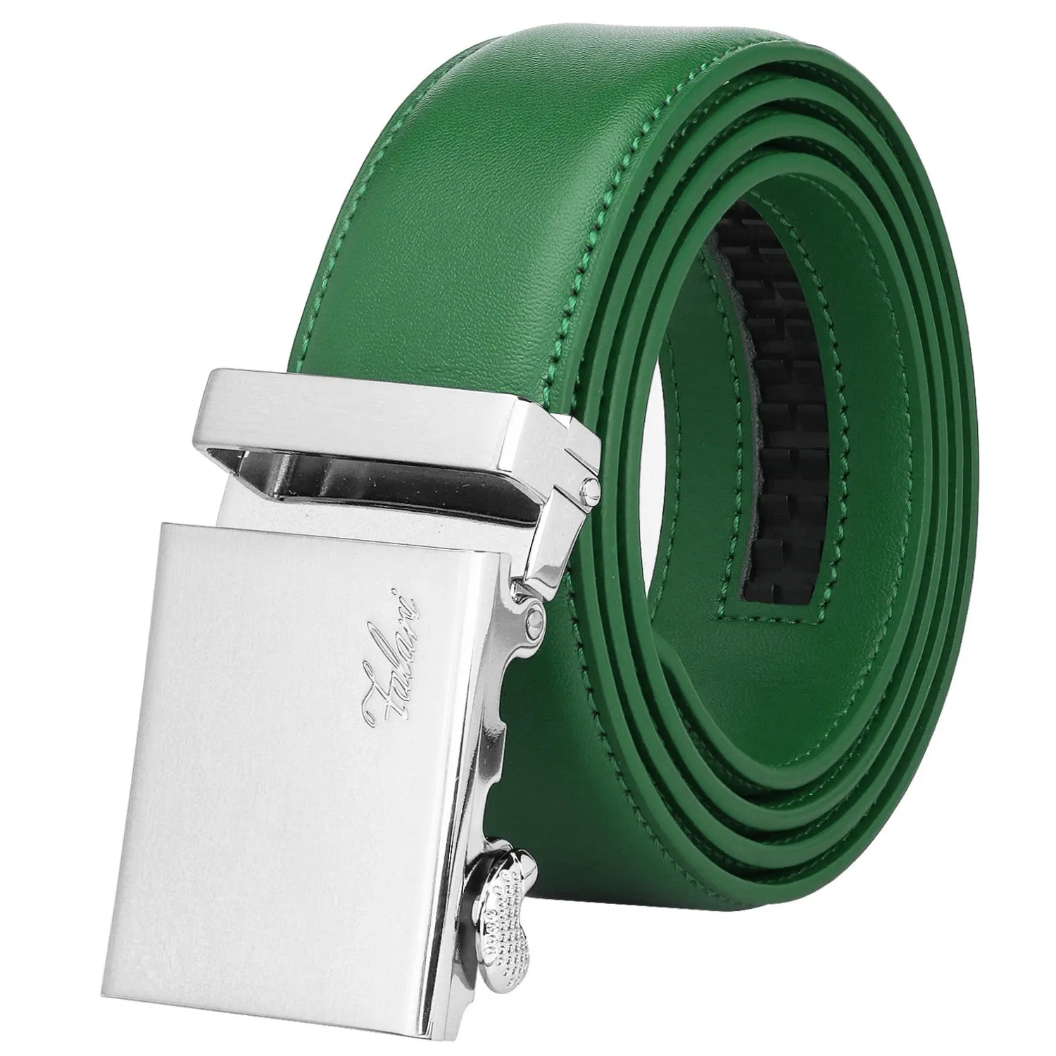 Falari Men Unisex Genuine Leather Ratchet Dress Belt Automatic Sliding Buckle