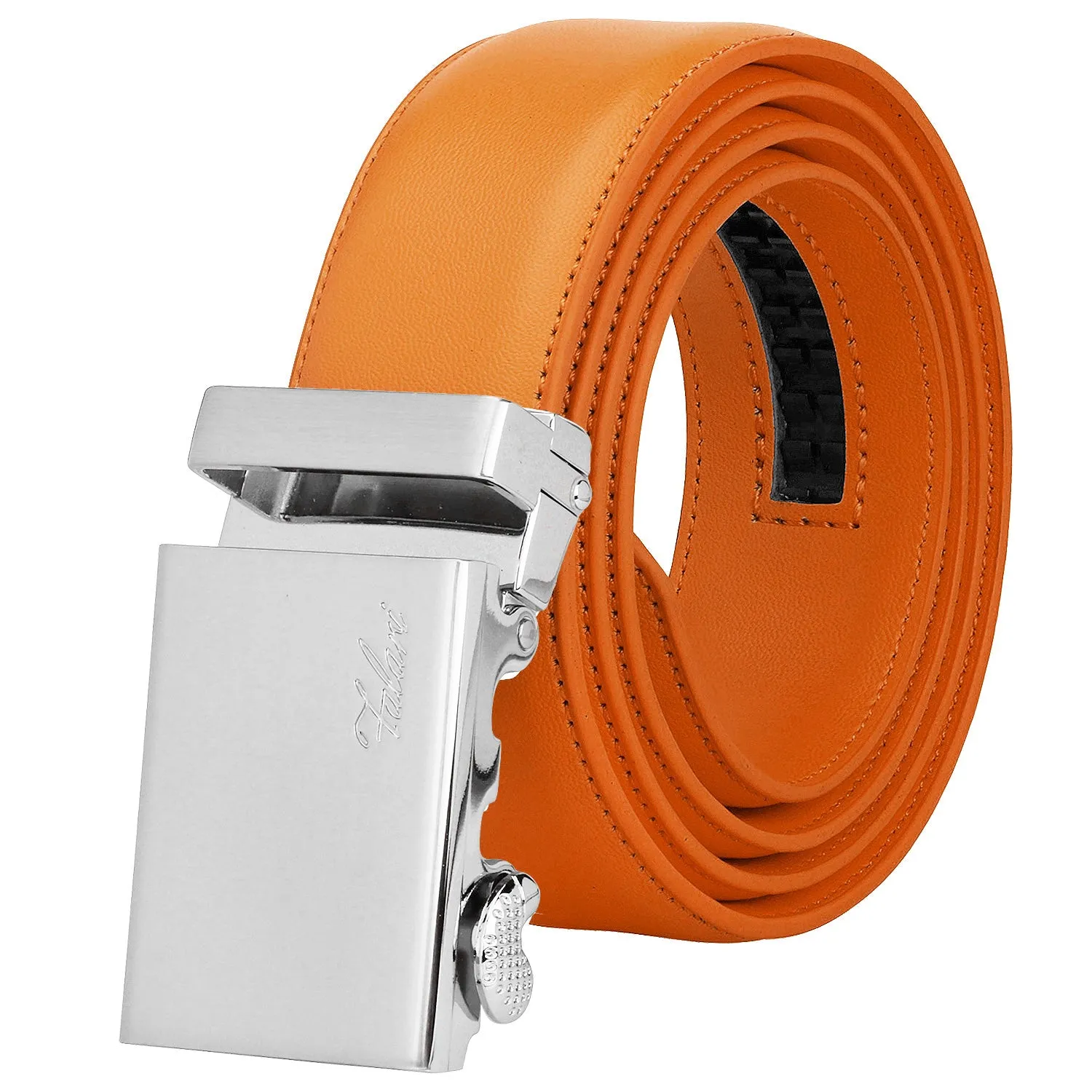 Falari Men Unisex Genuine Leather Ratchet Dress Belt Automatic Sliding Buckle