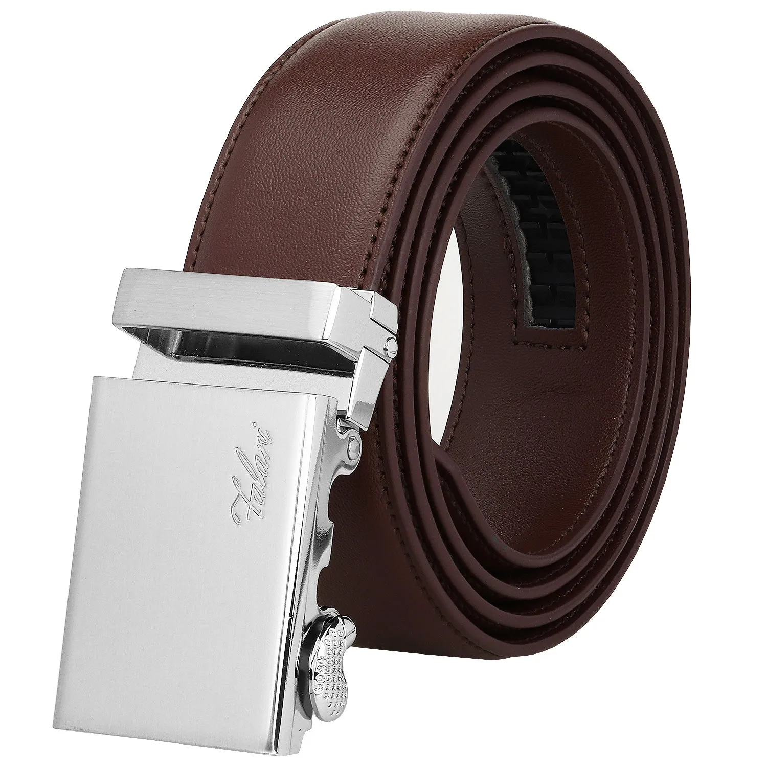 Falari Men Unisex Genuine Leather Ratchet Dress Belt Automatic Sliding Buckle