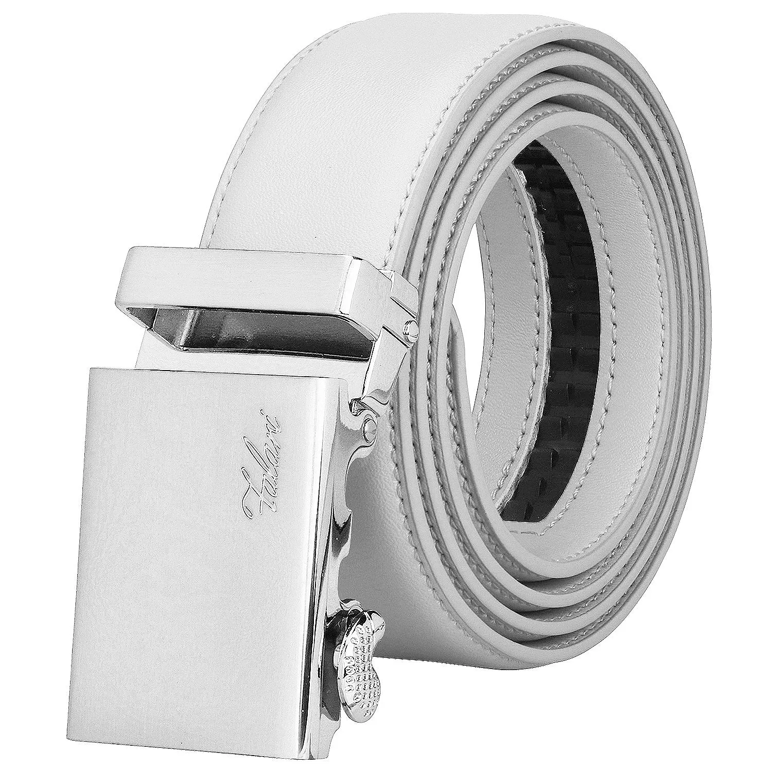 Falari Men Unisex Genuine Leather Ratchet Dress Belt Automatic Sliding Buckle