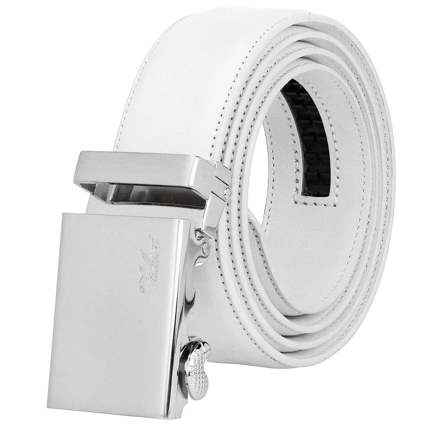 Falari Men Unisex Genuine Leather Ratchet Dress Belt Automatic Sliding Buckle