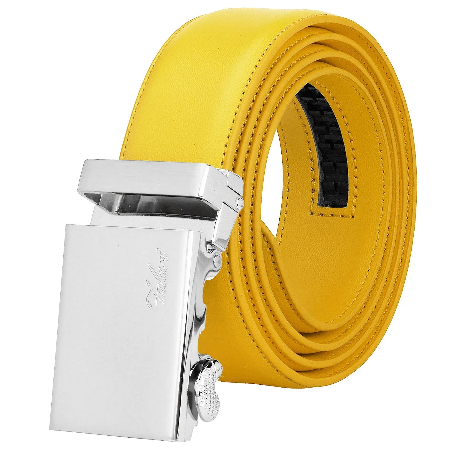 Falari Men Unisex Genuine Leather Ratchet Dress Belt Automatic Sliding Buckle